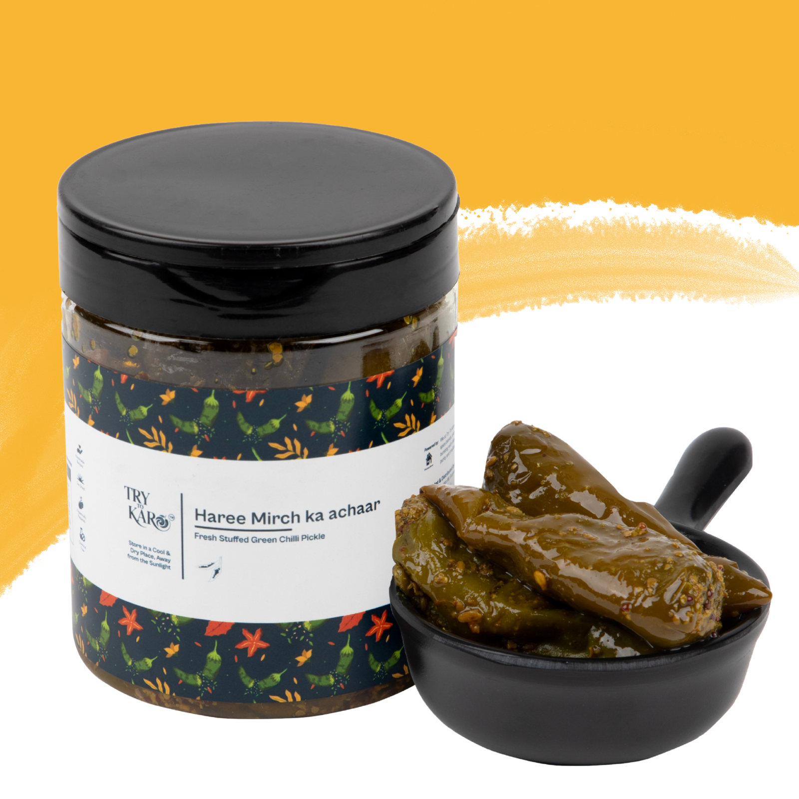 Haree Mirch ka Bharwa Achaar - Stuffed Green Chilli Pickle - Spicy (Mustard Oil)